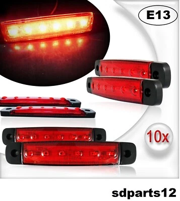 10 Feux de Gabarit Arrière LED 12V Rouge 6 Led SMD Feux Latéraux Universels E13 - Photo 1/4