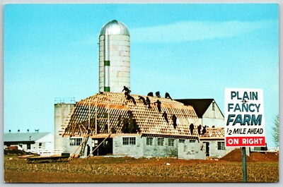 Plain and Fancy Farm, Barn Raising, Intercourse, Pennsylvania - Postcard