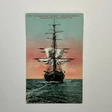 US Training Ship "Hartford" At Sea Sails Furled  Vintage Postcard