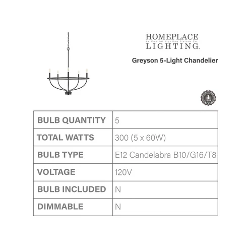 HomePlace Lighting 428551MB Greyson Urban/Industrial Vine-Style Round Chandel... - Picture 3 of 4