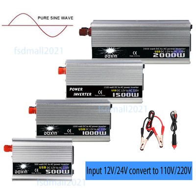 Inverter 12V/24V to 110V/220V Pure Sine Wave 500W/1000W/1500W/2000W Car Camping