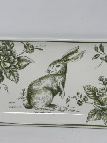 "Nuevo Maxcera Toile Bunny Green Rabbit Bandeja de Pascua 10 3/4 x 5"" Cerámica Vacaciones Difícil de Encontrar" - Imagen 3 de 9