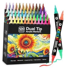 120 Colors Acrylic Paint Markers, Dual Tip Acrylic Paint Pens with Brush Tip 