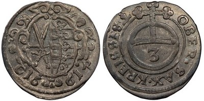 GERMAN STATES Saxony-Albertine Line Johann Georg II 1661-CR 3 Pfennig EF