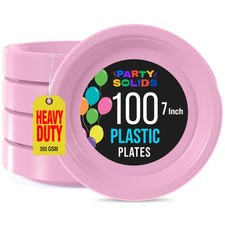 Pink Plastic Plates 7 Inch 100 Pack 350 GSM Heavy Duty Party Supplies Disposable