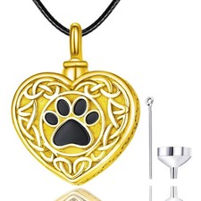 Heart Urn Necklace for Dog Ashes 925 Sterling Silver Gold Plated Pet Crematio...