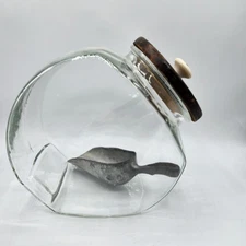 Vintage Glass Slant Jar Canister Wood Lid Country Store Apothecary With Scoop