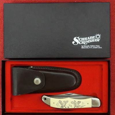 Schrade Knife SC-508 Scrimshaw 2 Blade Folding Knife USA 1980's