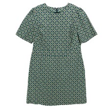 BODEN Mini Shift Dress Green Blue Geometric Cotton Stretch Pockets US 12 R