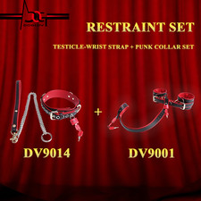 BDSM SM Collar Chocker w/ Leash Adjustable Leather Fetish Neck Collar Restraint