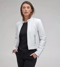 White Leather Jacket Women's Biker Moto Pure Lambskin Size XS S M L XL XXL - 181