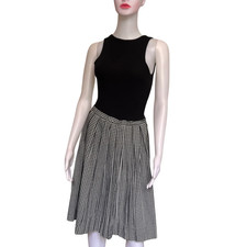 Vintage 1950s Black and White Gingham Plaid Pleated Skirt Handmade Small