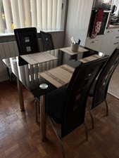 Set of Dining Table with 3 Chairs Black Glass Dining Table