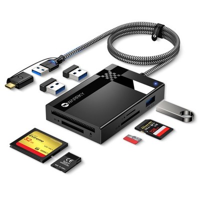 SD Card Reader 7 in 1, [Dual Connector USB3.0/USB C, 2.5FT Nylon Cable] Memor...