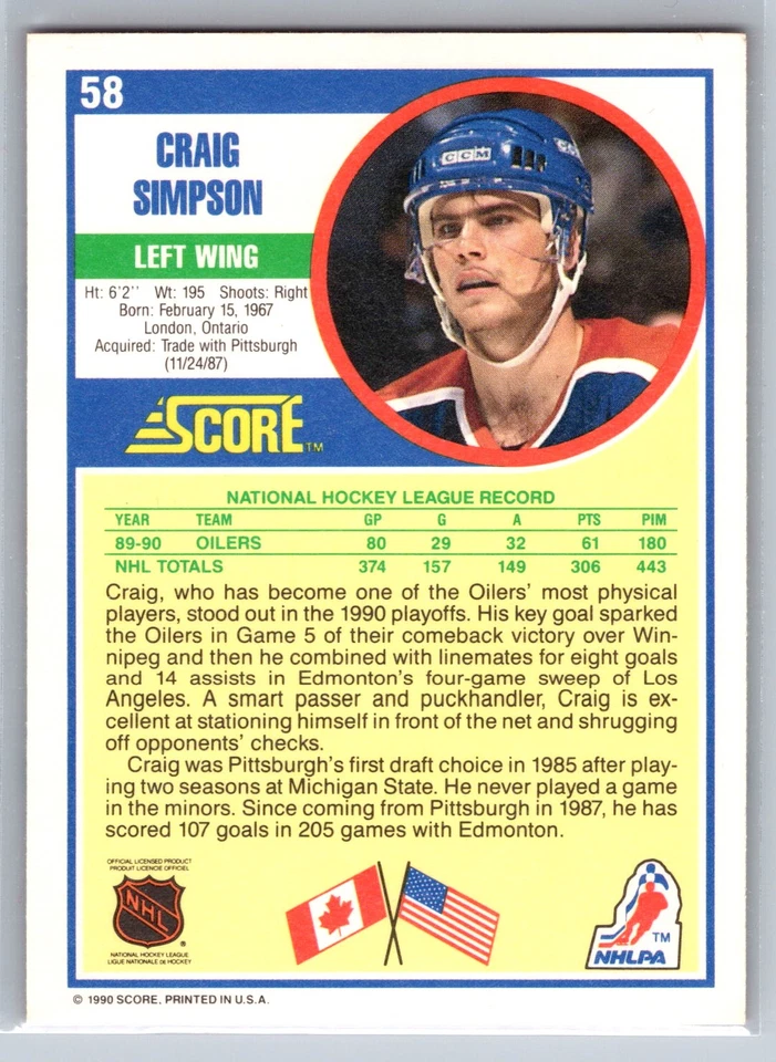 1990-91 Score Hottest and Rising Stars #2 Craig Simpson - Image 2 of 2
