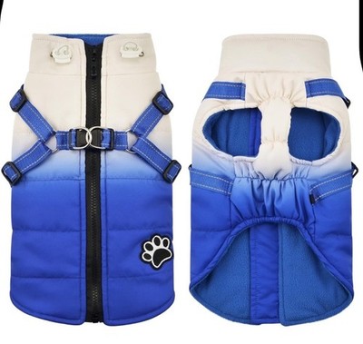 New! Norbi Blue Gradient Size 2XL Dog Coat with Harness  Reflective, Waterproof