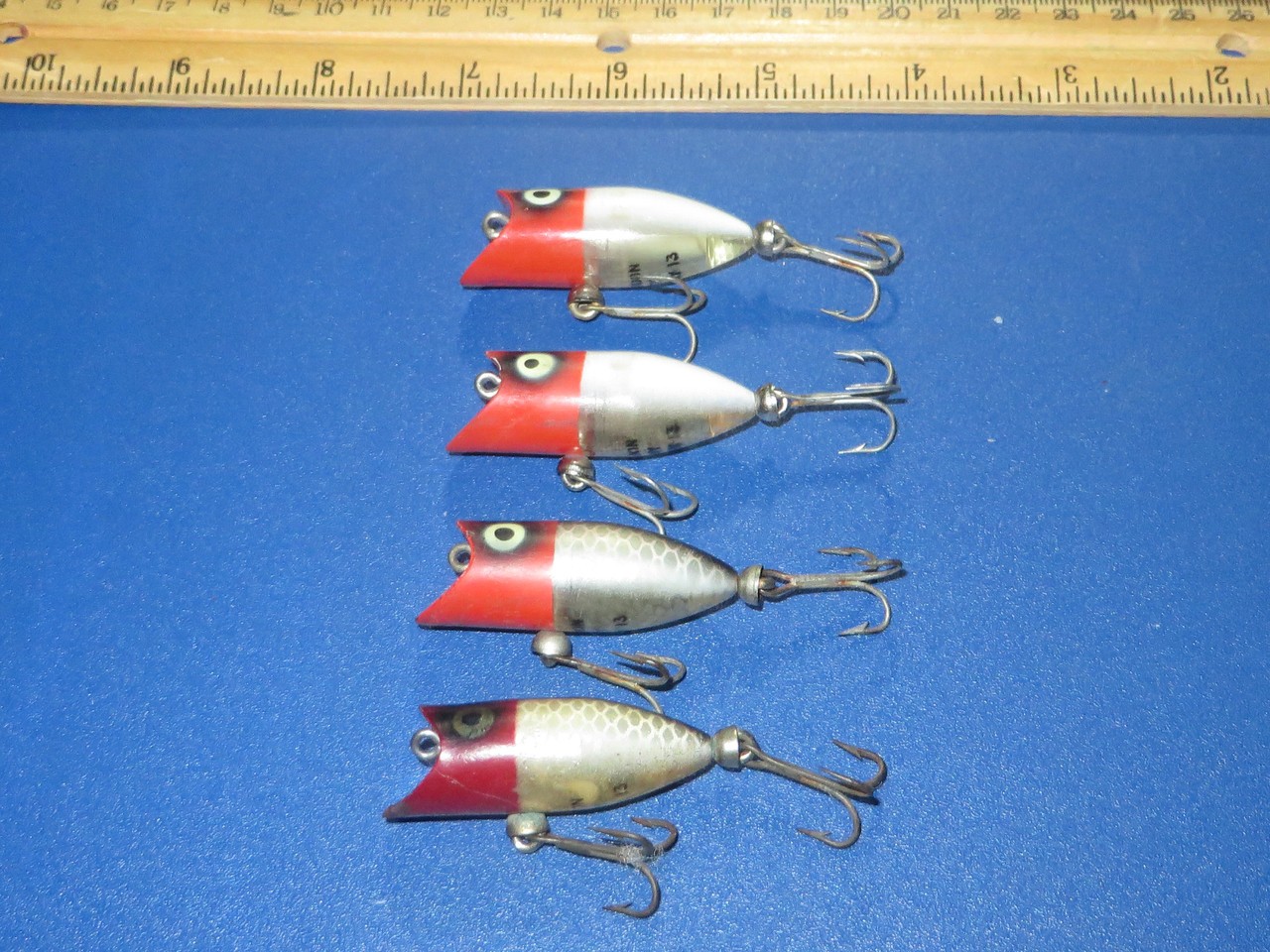 Lot of 4 Heddon Tiny Lucky 13 Topwater Lures - Redhead RH Scale - Image 2