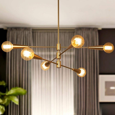 Uolfin Dining Room Chandelier 31 in Modern Sputnik Chandelier 6-Light Brass Gold