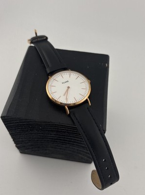 Cluse Stainless Steel Back Genuine Black Leather Band Water Resistant Watch