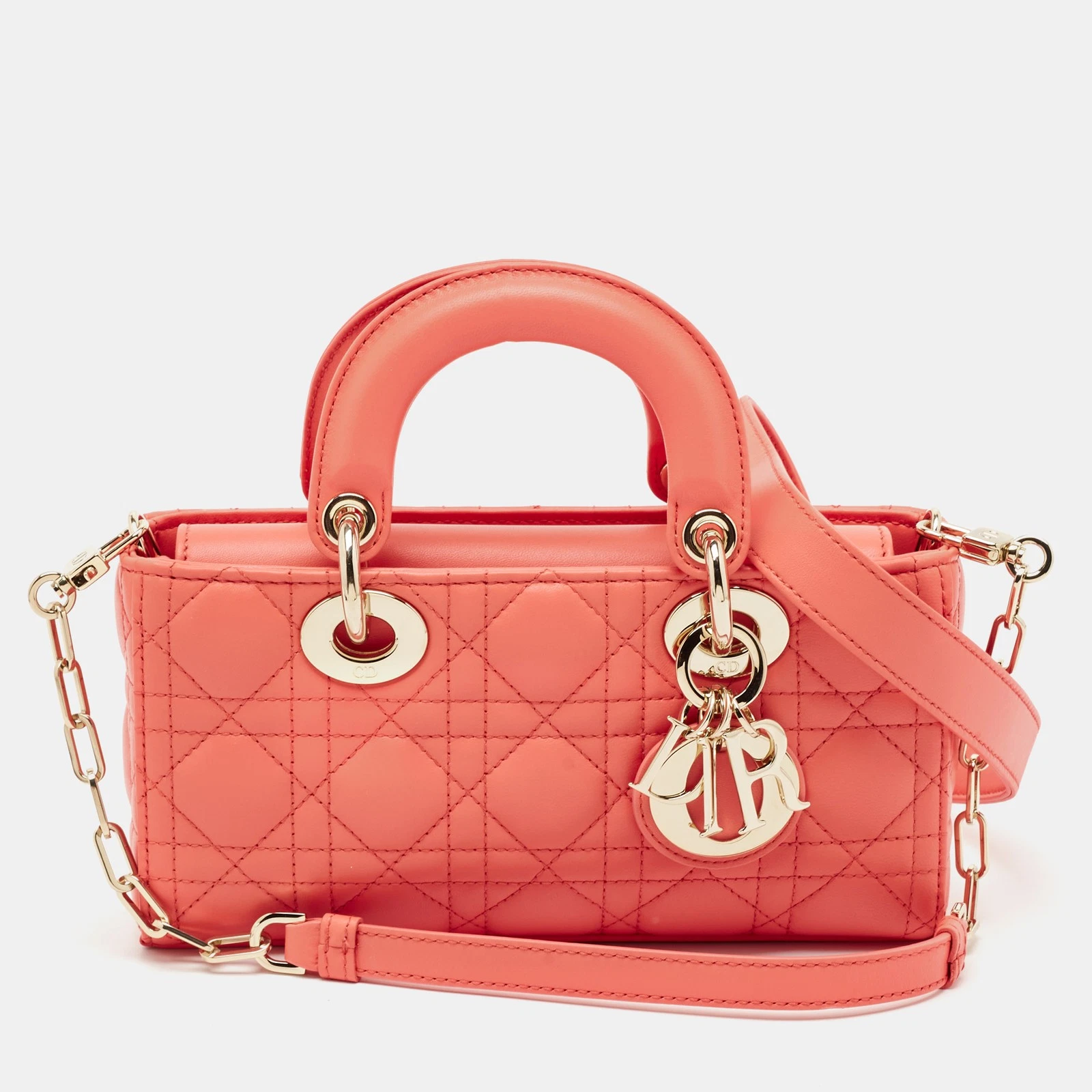 Sac fourre tout Dior orange cannage cuir petite femme D Joy