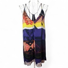 Alice + Olivia Silk Geometric Watercolor Print V-Neck Mini Dress Western Sz 8