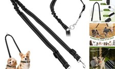 Double Dog Leash, 360  Swivel No Tangl-e Bungee Walking Training Leashes, black