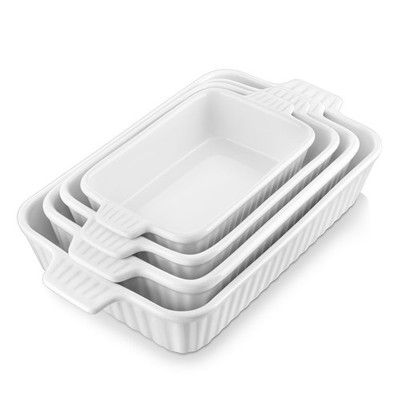 MALACASA Casserole Dishes for Oven, Porcelain Set of 4-Rectangular, White 