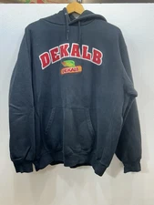 Dekalb Navy Blue Unisex Heavy Hoodie X-Large Worn Look Farm Seed Logo Sweatshirt