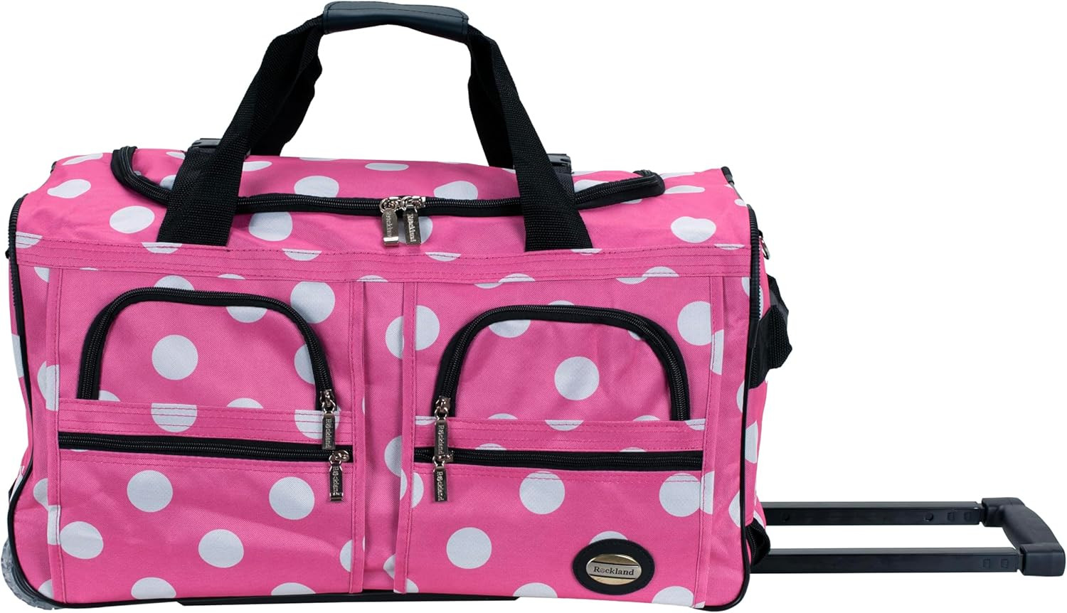 Rockland Rolling Duffel Bag, Pink Dot, 22"