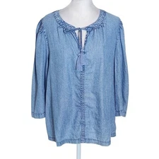 Style & Co. Blue Chambray Top Size Petite XL Preppy Chambray Blouse