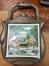 Vintage Currier and Ives Cast Iron The Trivet Old Homestead in Winter Taiwan