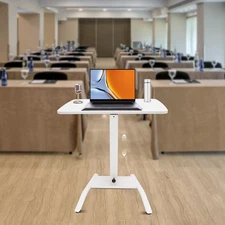 Home Podium Desk Standing Lifting Desk W/wheels Adjustable Angle & Height White