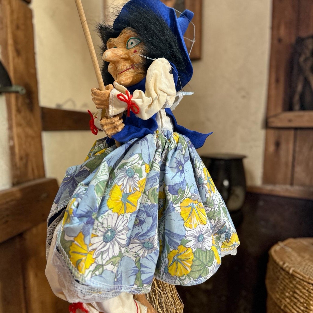 Vintage German Kitchen Witch Doll Folk Art Good Luck Charm Hanging