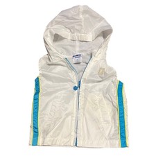 VINTAGE OshKosh B'Gosh Toddler Girls White Hooded Windbreaker Vest Teal 2T