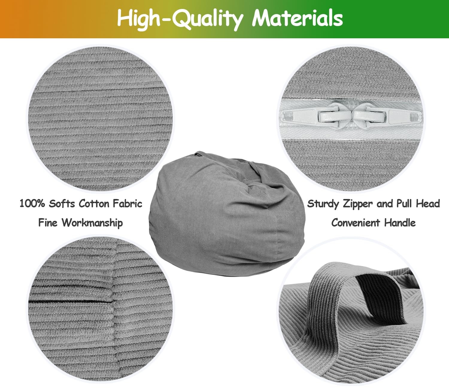 Stuffed Animal Storage Bean Bag Chair Corduroy Toy Cover Organize Plush Toys ...