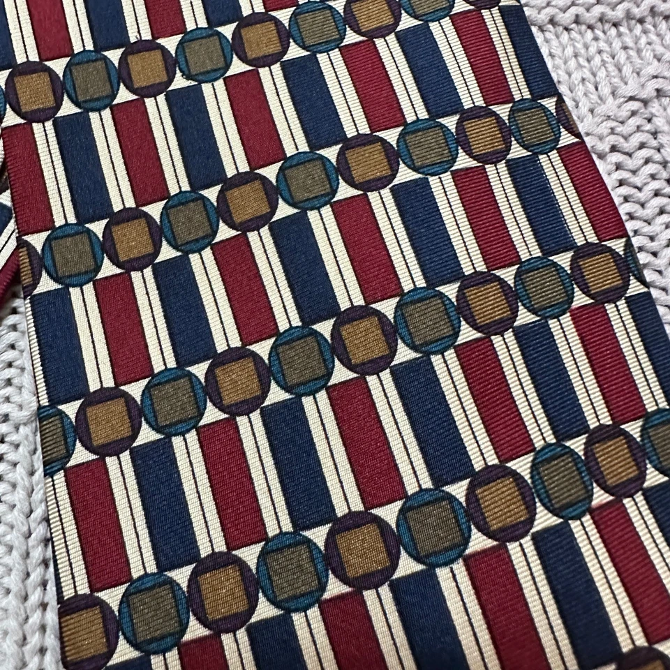 Vintage Albert Nipon red bar print silk tie - Image 2 of 4