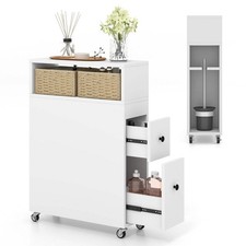 Movable Bathroom Storage Cabinet with 2 Slide Out Drawers for Small Spaces