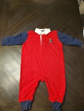 Ralph Lauren Bear Collared Red Navy Coverall One-Piece 100 Cotton 6-12 Months