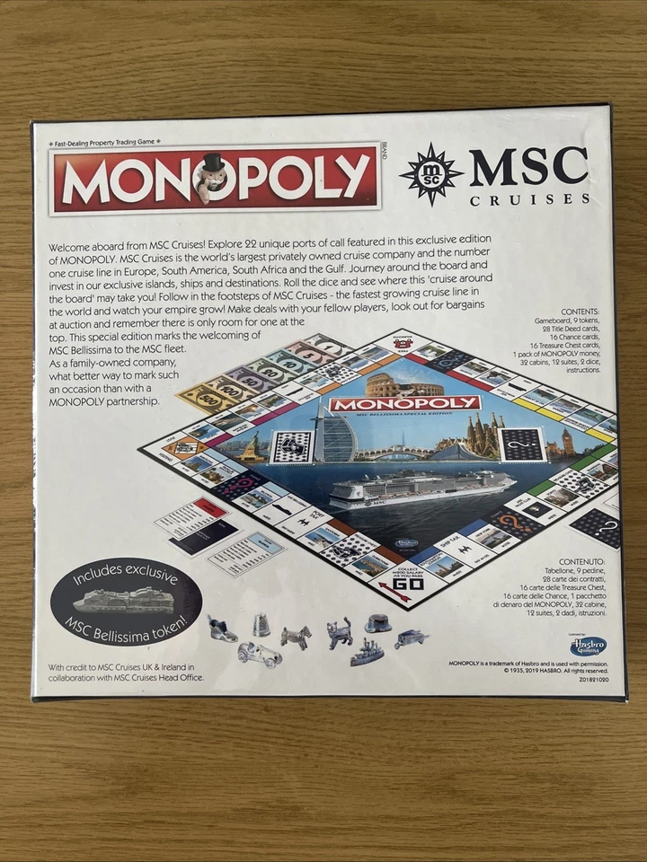 MONOPOLY SPECIAL EDITION MSC BELLISSIMA CRUISE SHIP MSC CRUISES 2019 HASBRO NEW - Image 2 of 2