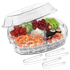 Ice Chilled Party Platter - 15'' Divided Serving Tray with Lid and 4 Compartm...