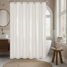1 Panel White Linen Shower Curtain Waterproof Privacy 12 Hooks 72x72 Inch