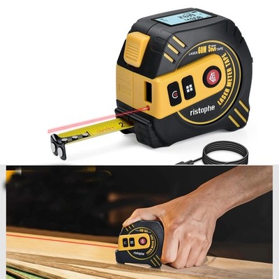 2in1 Laser Distance Meter Tape Measure Magnetic Hook Self-Locking Belt Clip LCD