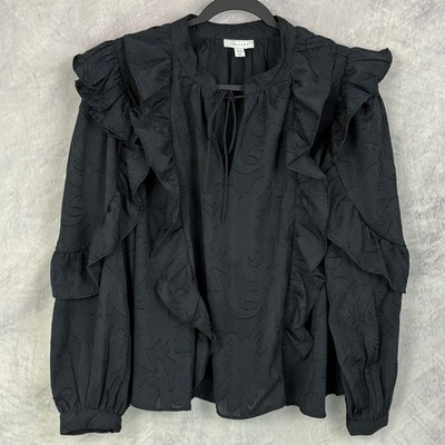 TOPSHOP Black Ruffle Long Sleeve top sz 8 Dark romantic whimsigoth