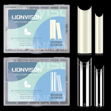 480PCS Extra Long NO C Curve Nail Tips XL, 2 Packs Natural and Clear Nail Tips f