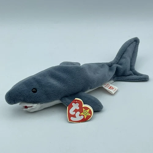 Vintage Retired CRUNCH the Shark - Ty Beanie Babies Plush MWMT - NEW OLD STOCK