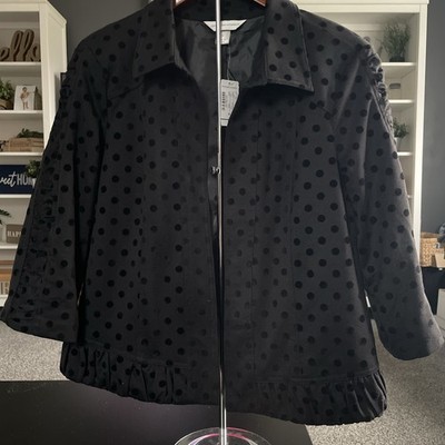 Christopher & Banks Women's Black Blazer Jacket Medium Lined Dot Pattern NWT