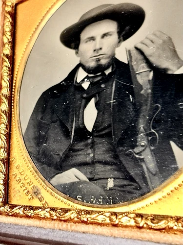 Full Union Case with Neff's Tintype Young Man Hunter Hat Rifle Dunshee Mat