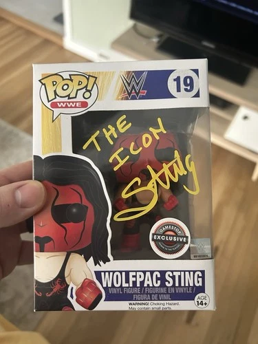 Funko Pop WWE Wolfpac Sting #19 GameStop Exclusive Autographed W/ Protector