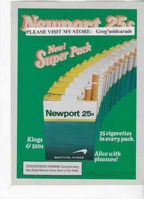 Original 1985  Newport Menthol 100's & Kings 25 pack Cigarettes vintage print ad