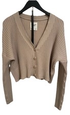 Abercrombie Fitch Sweater Women s Sz L Beige Ribbed Button Cardigan Cropped
